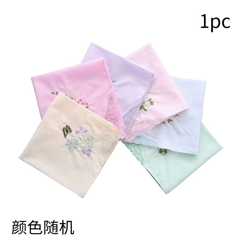 Womens Soft Solid Candy Color Flowers Lace Edging Hankies for Wedding Party