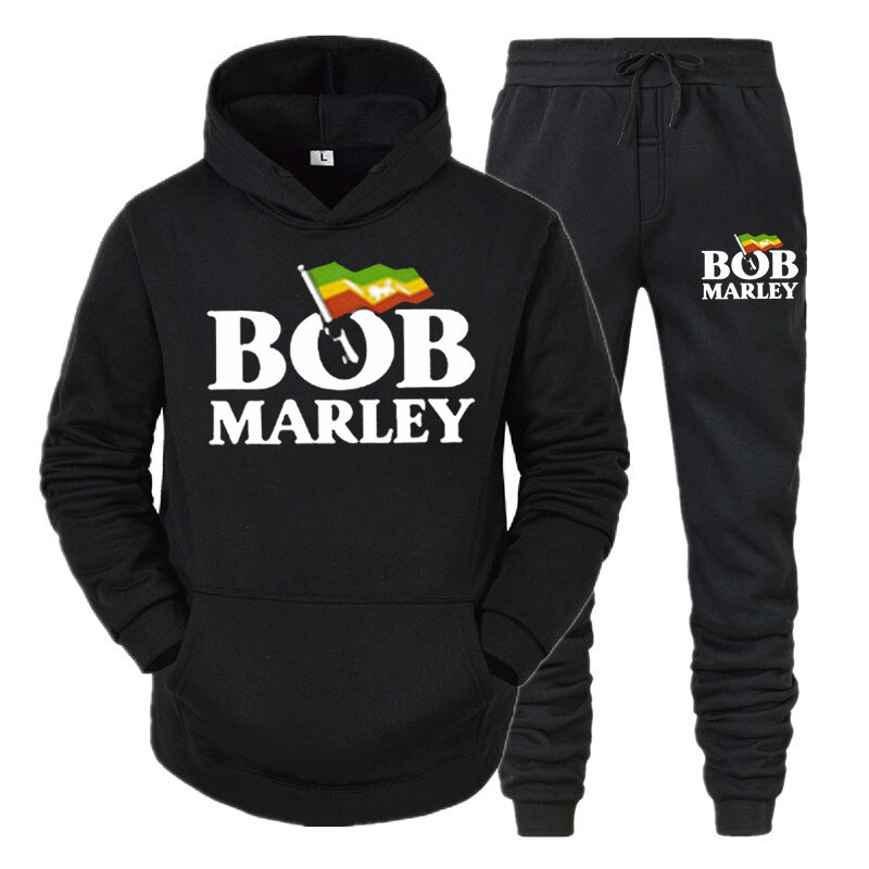 Thời Trang Mùa Đông Nam Áo Hoodie Nữ Bộ Phong Cách Âm Nhạc Đồ Họa Harajuku Bob Marley In Hình Tay Dài + Quần Áo áo Nỉ
