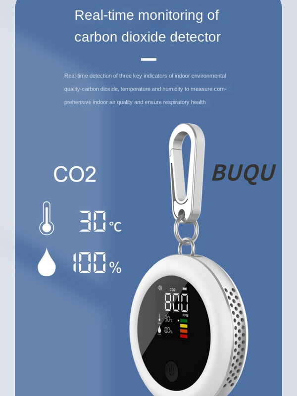 Detector de dióxido de carbono de temperatura y humedad, Detector de calidad del aire, hebilla colgante portátil 3 en 1, detección de calidad de CO2 infrarrojo