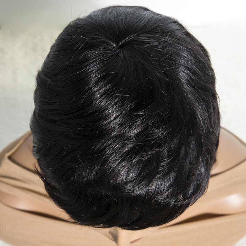 Peruca de tainha com franja para mulheres, perucas curtas Pixie, peruca feita de máquina completa, cabelo humano remy brasileiro reto