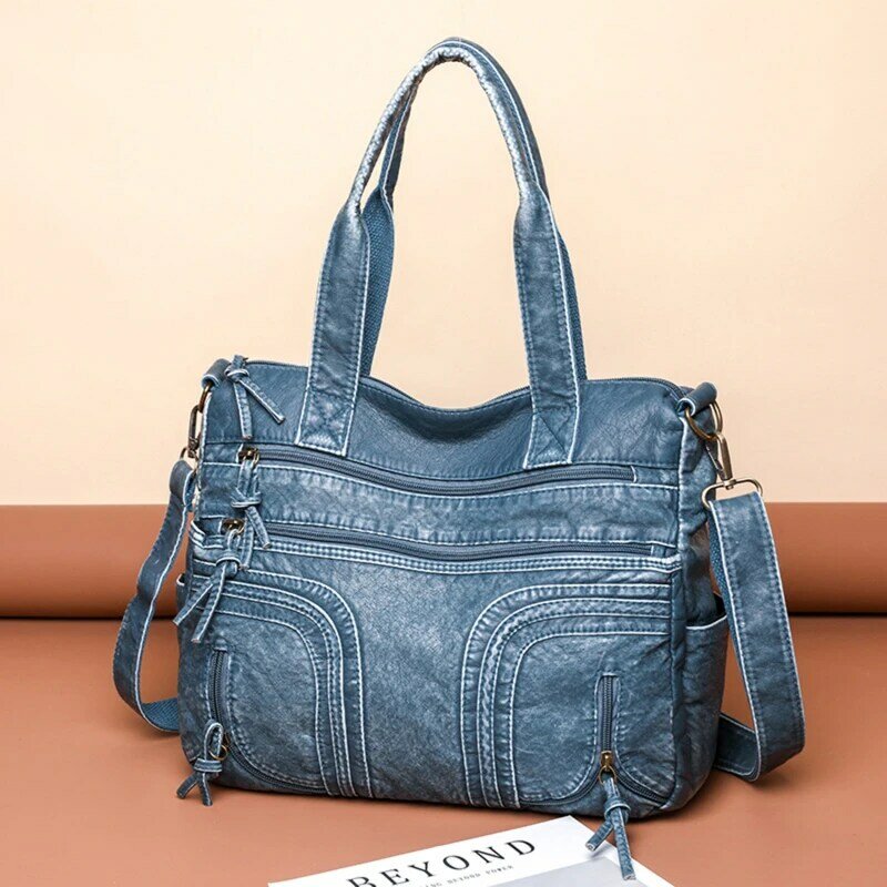 New Fashion Bag for Women Vintage Soft Pu Leather Handbags Large Capacity Tote Bag Many Pockets Messenger Bag sac