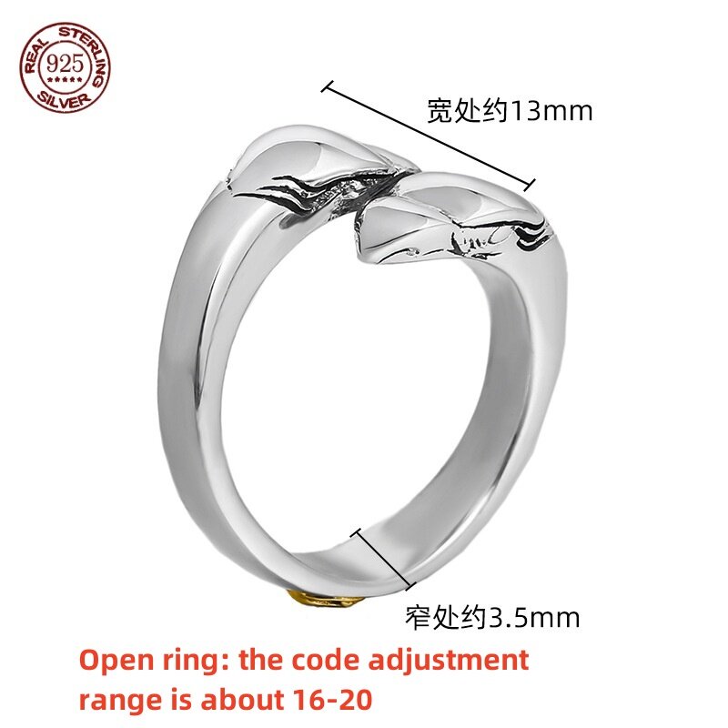 S925 Sterling Zilveren Persoonlijkheid Dubbele Kop Arend Open Ring Heren En Dames Modetrend Vliegende Adelaar Punt Gouden Ring