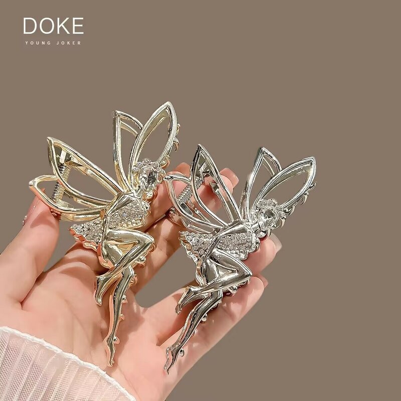 Fashionable Metal Little Angel Cute Elf High Grade Feeling Back Spoon Large Shark Clip Grasping Style Hair Accessories 2024