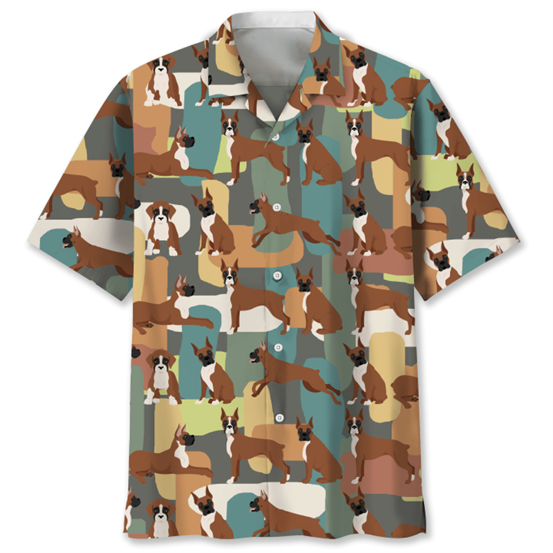 Summer Dog Graphics Hawaiian Shirts For Men 3D Printed Animal Short Sleeve Street Button Blouse Women Y2k Oversized Lapel Shirt