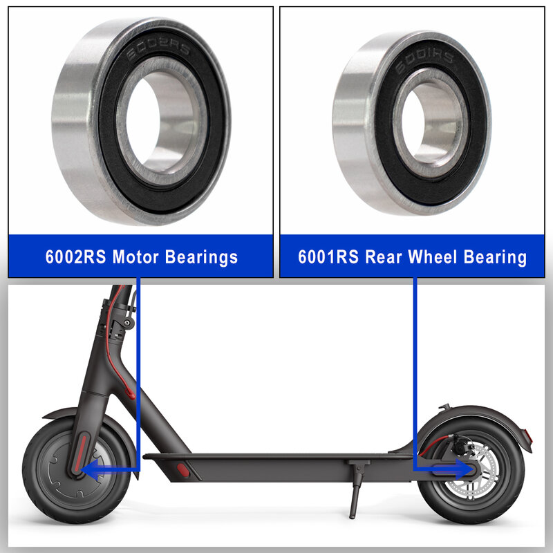 Rodamientos de bolas de rueda auxiliar para patinete eléctrico Xiaomi M365 Pro 1S, cojinete de Motor, cubo de rueda trasera, 6001RS /6002RS