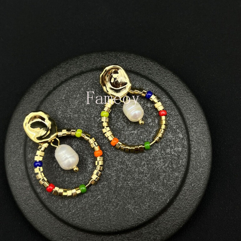 Boucles d'oreilles rondes avec pendentif en perle simulée pour femme, rétro, mode, nouveau, 2024