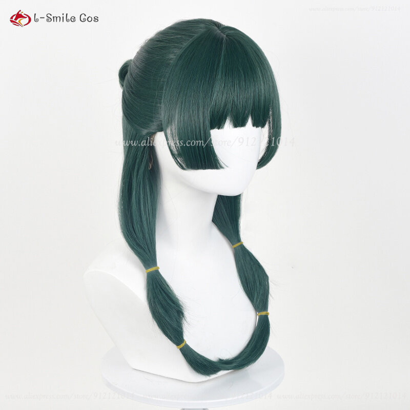 Maomao Peluca de Cosplay de Anime, juego de accesorios de cabello sintético resistente al calor, verde oscuro, 50cm de largo, Mao