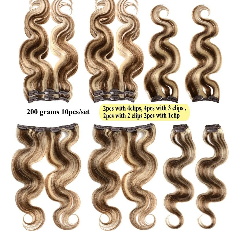 Doreen klip rambut manusia ekstensi Balayage klip ekstensi rambut manusia kastanye coklat ke pirang emas 110g hingga 200g