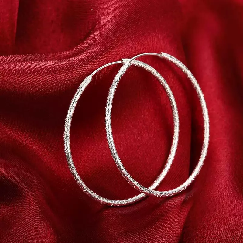 Boucles d'oreilles créoles en argent regardé 925 pour femmes, grand cercle, bijoux fins, cadeau de mariage et d'anniversaire, mode classique, chaud, 5cm-6cm