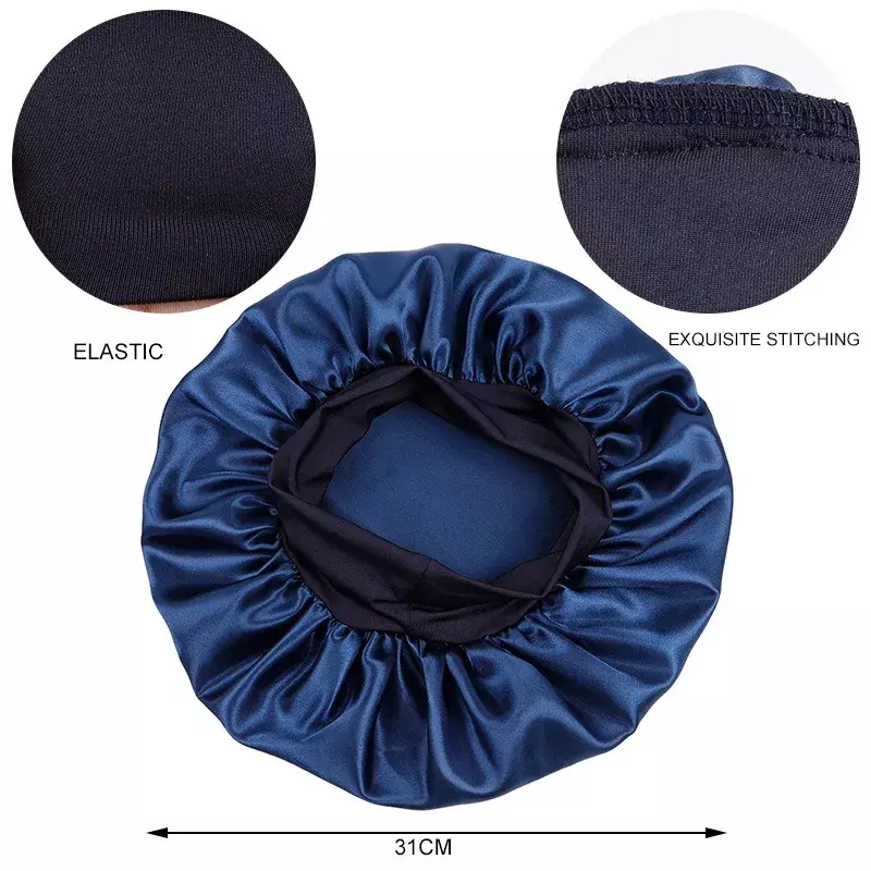 Bonnet de Nuit en Satin Soyeux avec Bande artificiel astique Premium, Extra Large, Unisexe