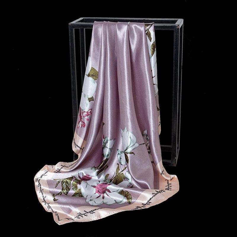 Bufanda de seda con estampado Floral para mujer, chal cuadrado de lujo de 90x90cm, Fular, silenciador