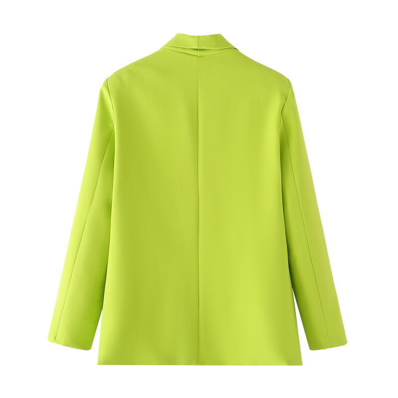 TRAFZA 2024 Spring Summer Women Office Lady Blazers Solid Single Button Green Notched Blazer Elegant Casual Women Blazers