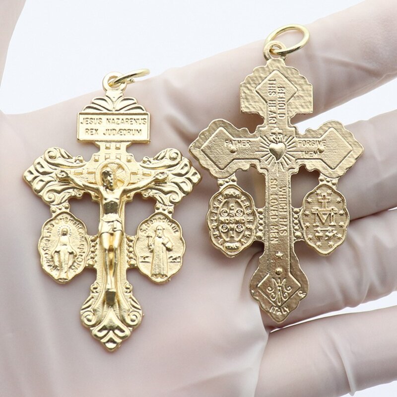 Crucifijo católico multiusos de aleación de 6 piezas con diseño de medalla, piezas de Rosario Católico, 1,4X2,2 pulgadas