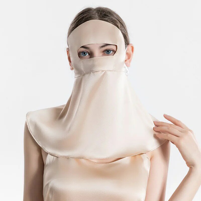 Birdtree 100%Mulberry Silk Face Cover Woman  Sunscreen Mask Protection UV Sunshade Sunscreen Neck Protection Riding Veil A38664Q