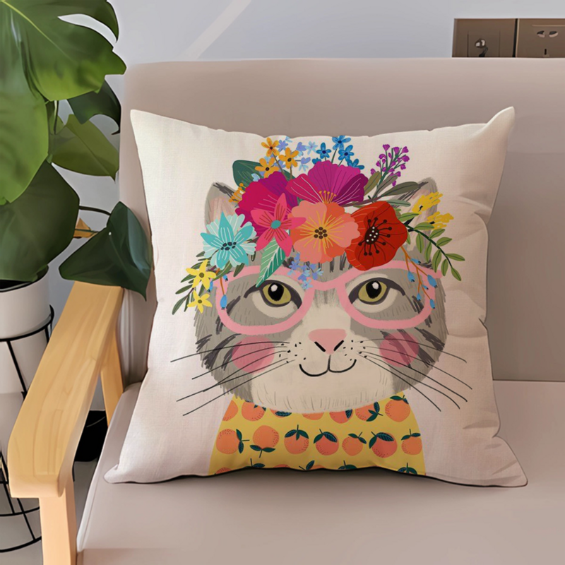 Floral Amigos Animais Capa De Almofada Decorativa, Luxo Travesseiro Covers, Fronha, Decoração De Casa, 45x45cm