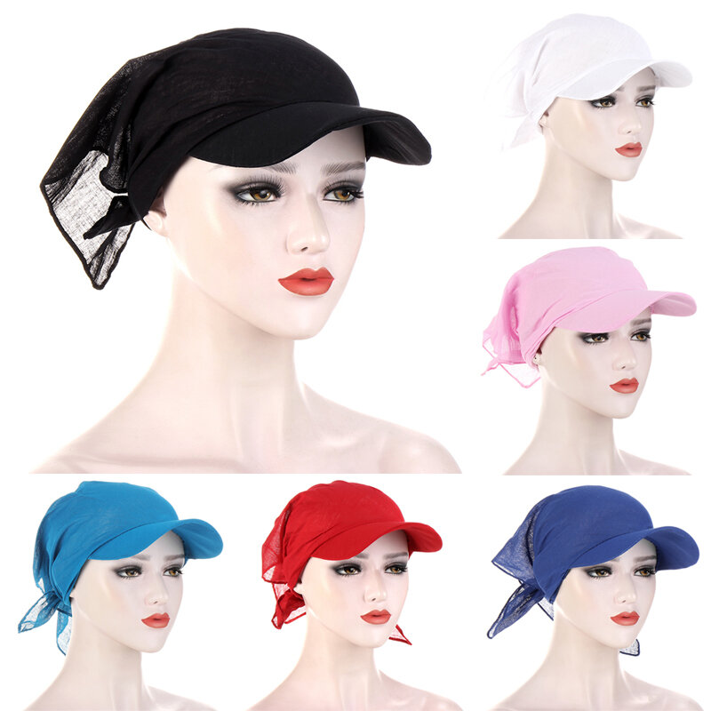 Topi syal kotak warna polos wanita, topi syal pelindung matahari luar ruangan musim panas, topi Bandana syal kepala dapat disesuaikan