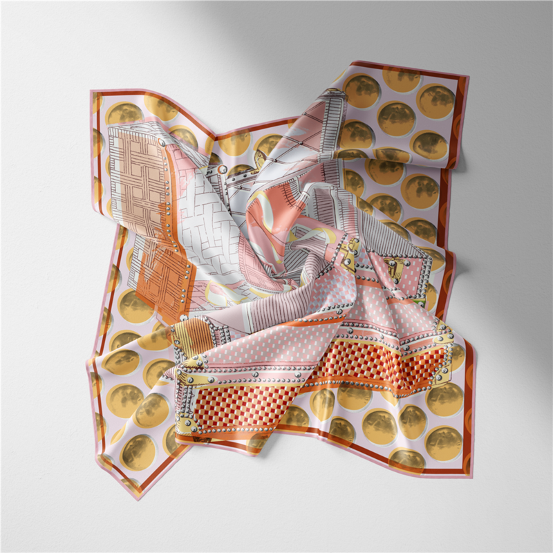 트윌 실크 스카프 여성용 박스 디지털 인쇄 사각형 스카프 랩 반다나, 작은 히잡 실크 폴라드 넥타이 머리띠, 53cm