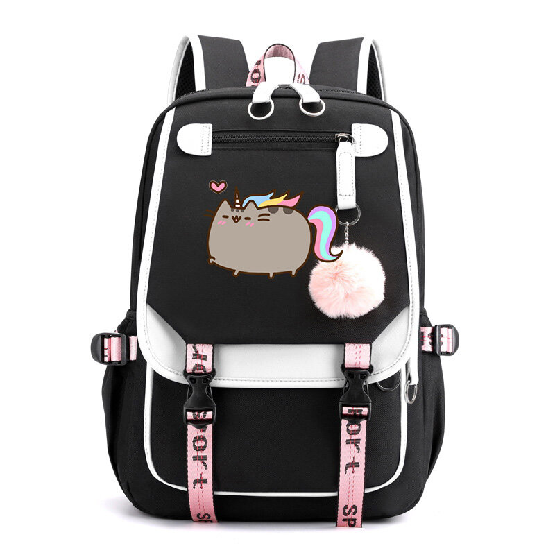 Рюкзак для девочек-подростков, холщовая школьная Дорожная сумка на плечо с рисунком жирного кота