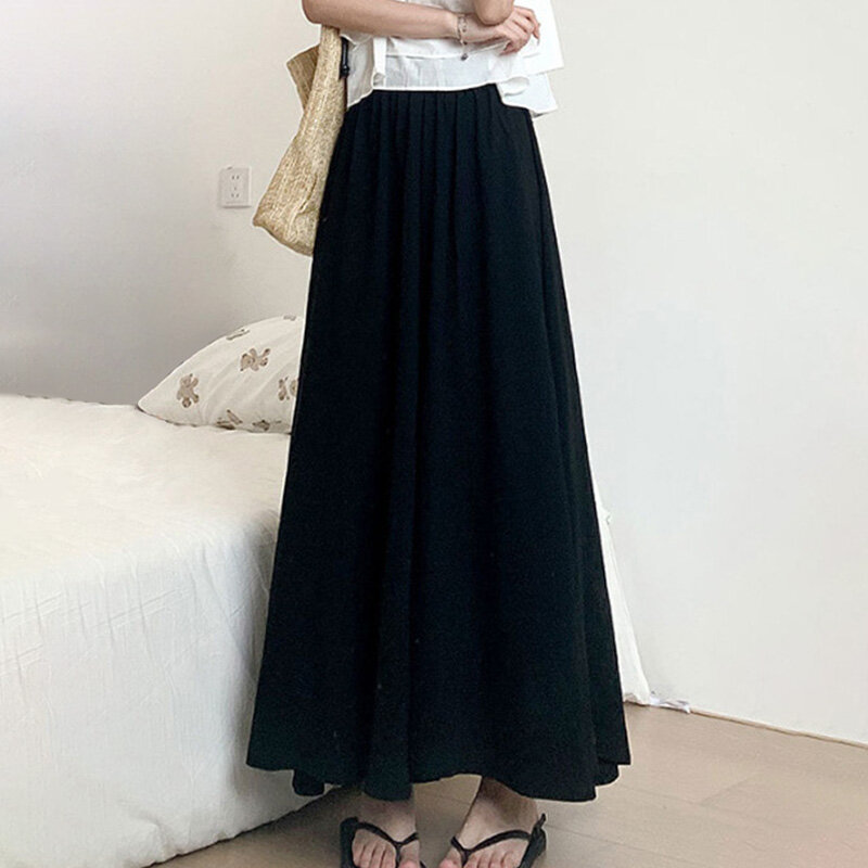 1pc Spring/summer Women's Cotton And Hemp Casual Pants Loose Size High Waist Solid Color Pants Comfortable Wide Leg Folded Pants