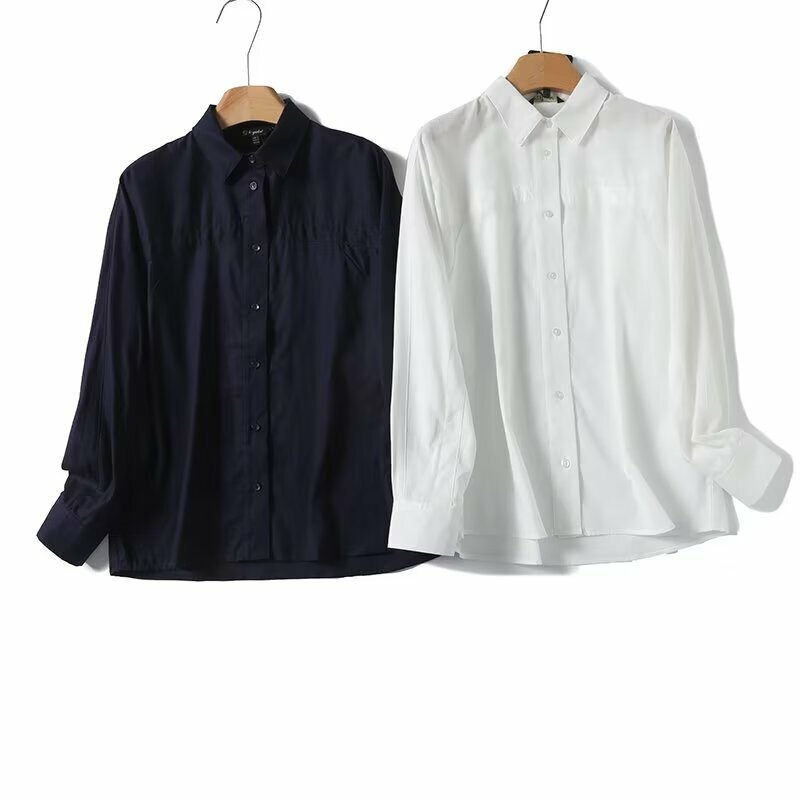 Camisa holgada con solapa para mujer, Top Retro de manga larga con botones, moda y ocio, 2024