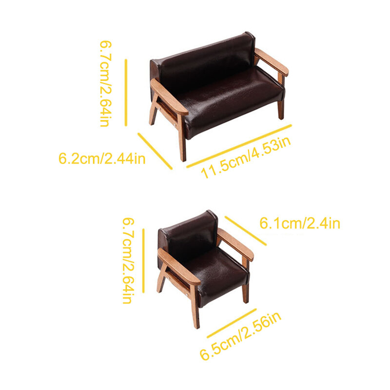 1:12 Dollhouse Miniature Sofa Leather Sofa Single/Double Chair Furniture Model Living Room Decor Toy Doll House Accessories