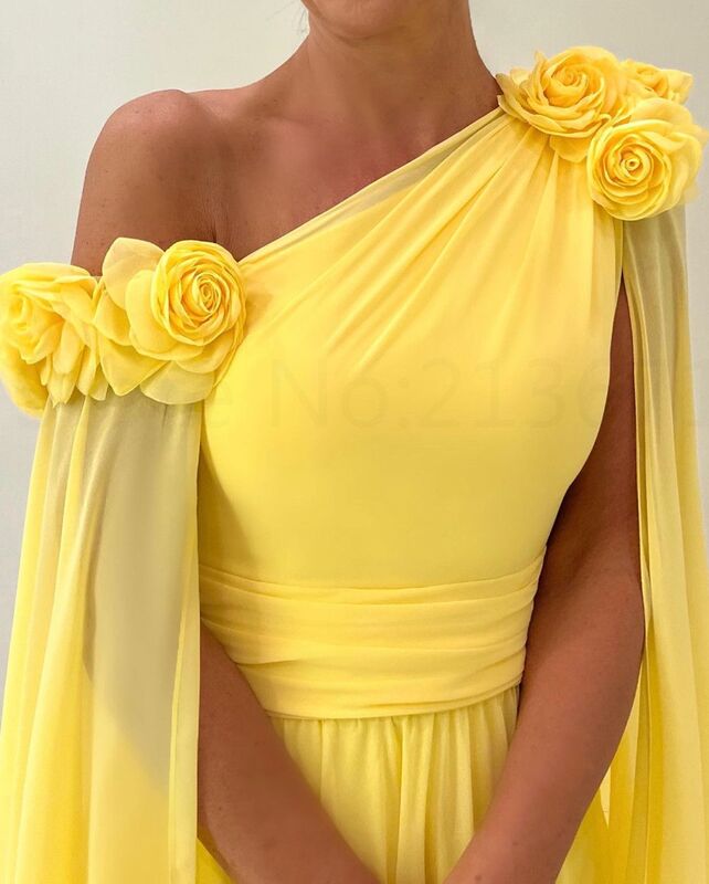 Vestido de gasa amarillo con flores para madre de la novia, traje elegante largo de una línea para noche, fiesta de graduación, boda, 2024