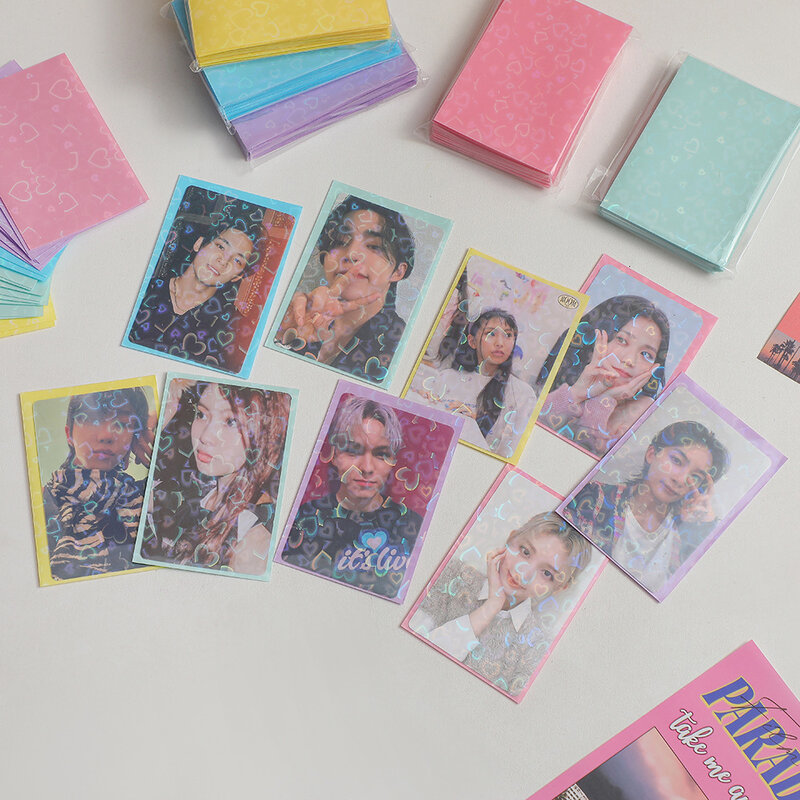 Toploader coreano para tarjetas fotográficas, funda protectora para tarjetas fotográficas, color Corazón de amor, 61mm x 91mm, 20 unids/lote por paquete
