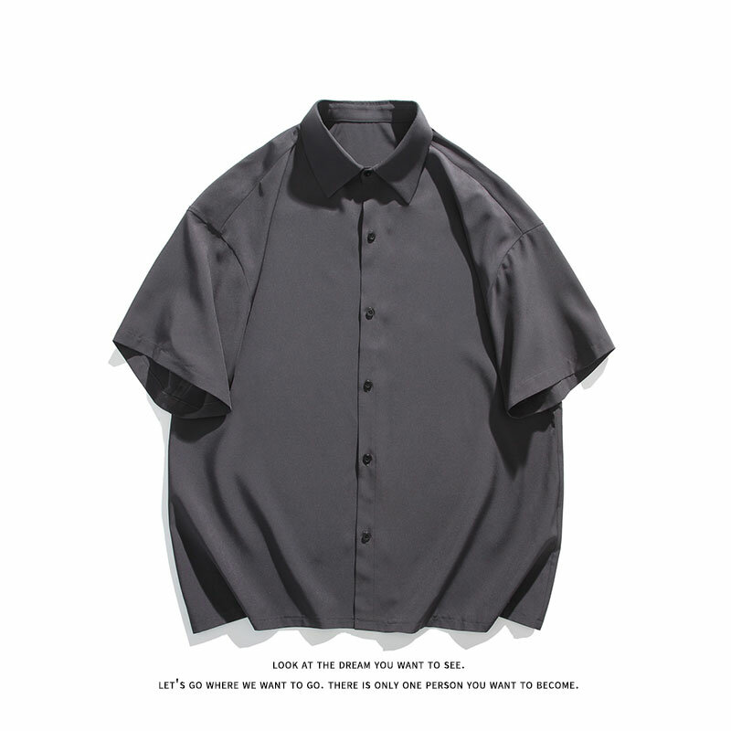 Moda coreana camisa de manga curta para homens, camisa casual com botão, roupas oversize lisas