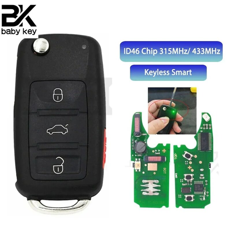 BB-chave remota esperta keyless para Audi, microplaqueta ID46, A8, S8, 2003, 2004, 2005, 2006, 2007, 2008, 2009, 315 MHz, 433MHz, 4E0837220B, J, L, D, M, E, N, Keyless