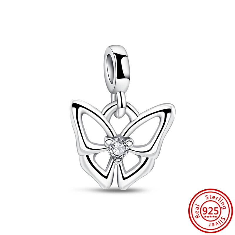 Authentic 925 Sterling Silver Mini Charm Beads, ME Series, Rose, Butterfly, Fits Original Pulseira Pandora, Exquisite Presentes Jóias
