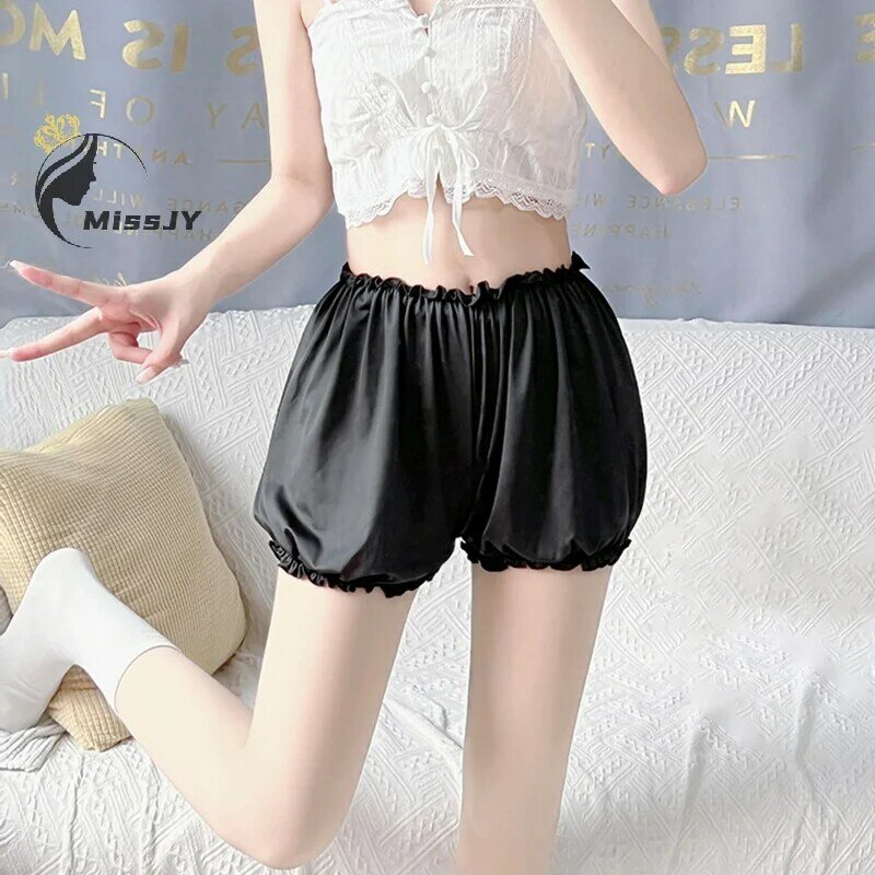 Solid Color High Waist Casual Home Lace Bud Shape Bottoming Shorts For Women