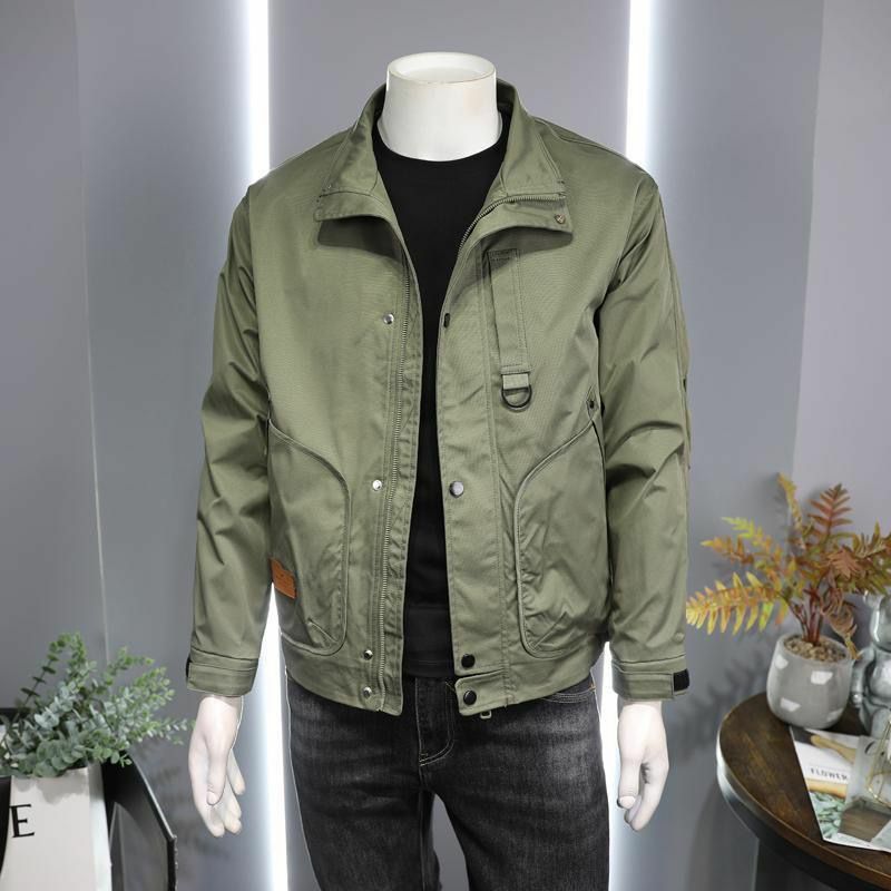 Primavera Outono New Men's Trendy Handsome Workwear Stand Neck Jacket Casual Versátil Casaco