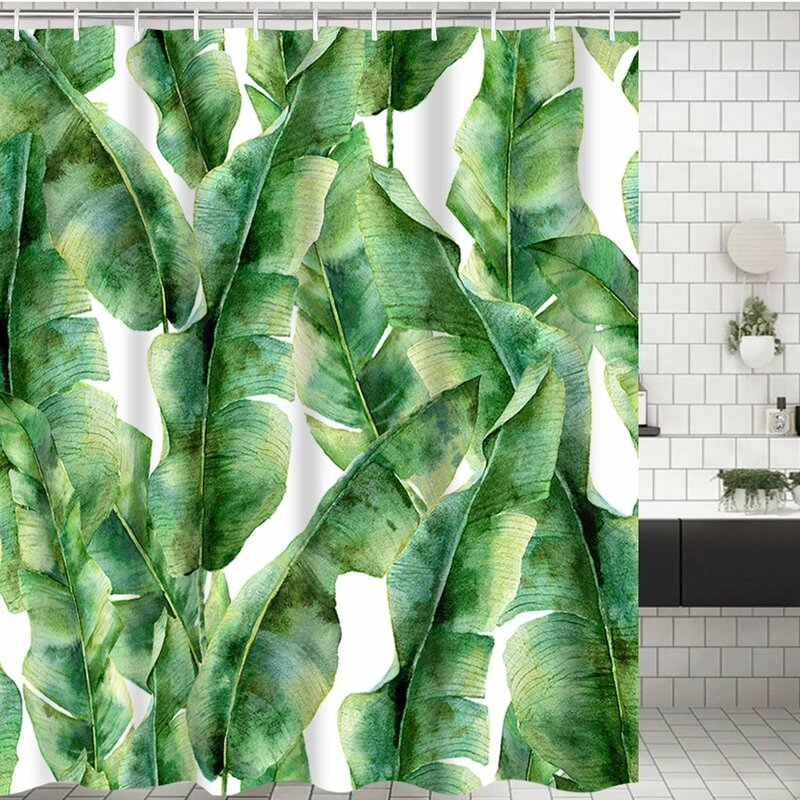 Занавеска для душа с растениями для ванной комнаты, водонепроницаемая свежая зеленая душевая занавеска с пальмами, листьями банана, s с