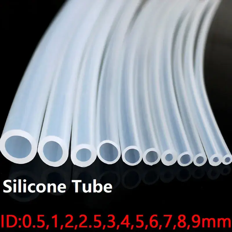 Manguera de goma de silicona transparente de grado alimenticio, 1/5 metros, ID 0,51, 2, 3, 4, 5, 6, 7, 8, 9, 10, 12mm, tubo de silicona no tóxico