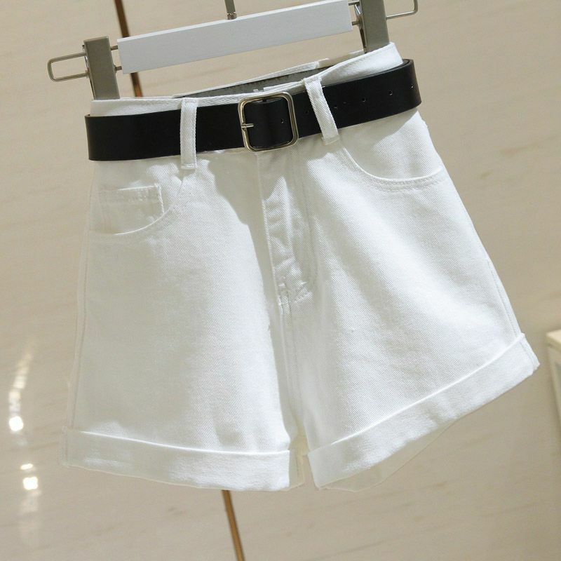 Pantalones cortos vaqueros de cintura alta para mujer, pantalón holgado de pierna ancha, versátil, adelgazante, versión coreana, novedad de verano 2024