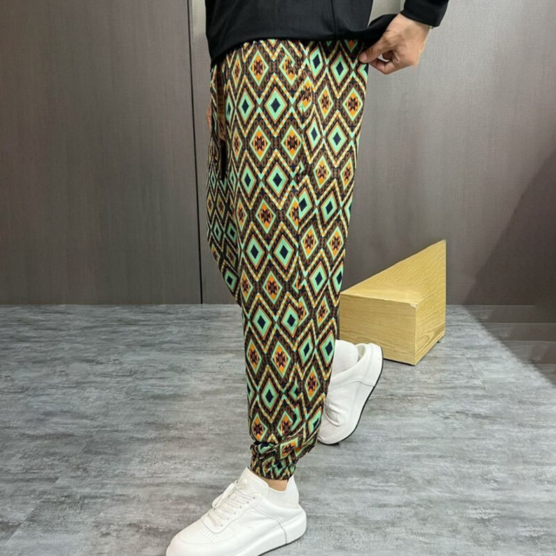 Bohemian Thin Section Trendy Fat Man Loose Large Size Beamed Feet Harem Pants National Style Holiday Nine Points Casual Trousers