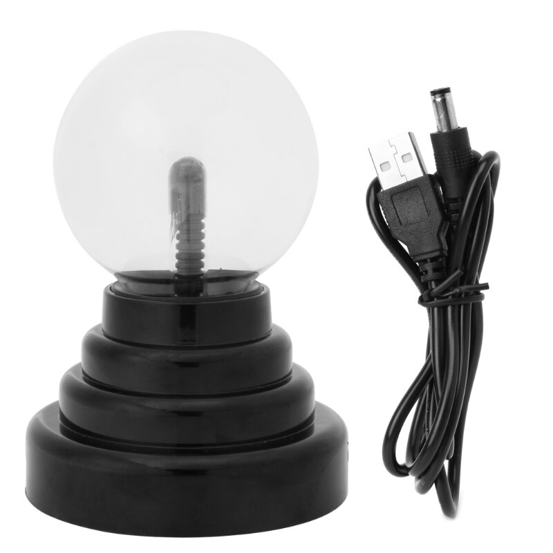 مصباح كرة بلازما زجاجي ، مصباح حفلات ، قاعدة سوداء ، USB