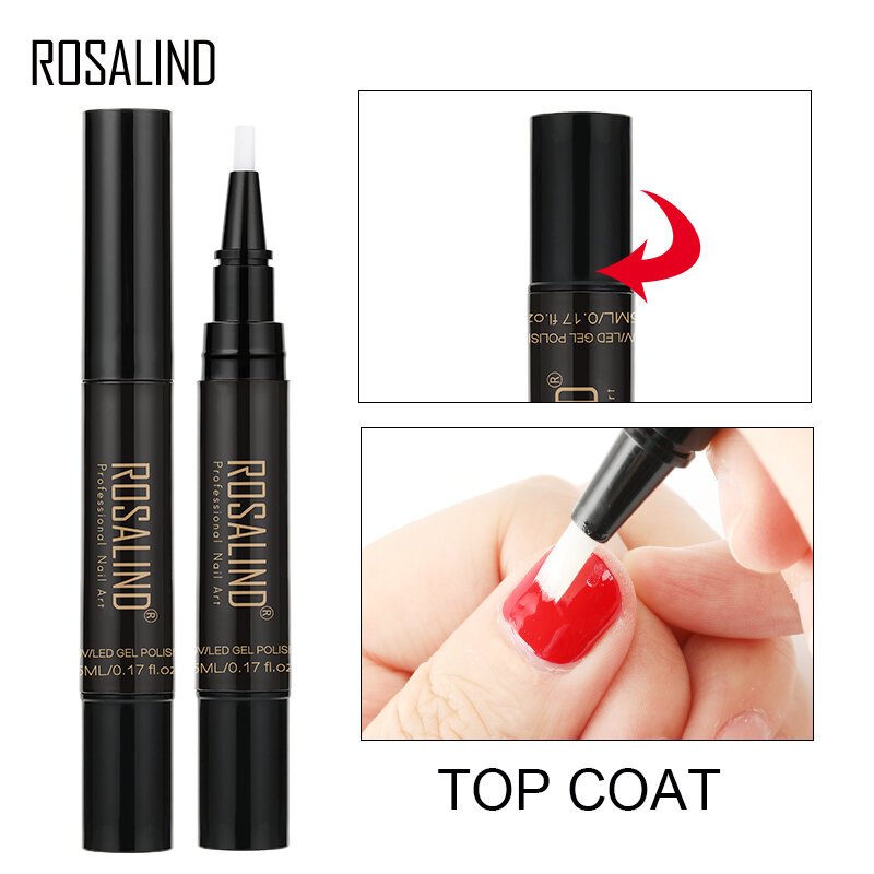 ROSALIND 5ml Nail Polish Pen Gel Lacquer Pure Color Semi-perment UV Varnish Soak Off Hybrid Top Base Coat Nail Art Manicure