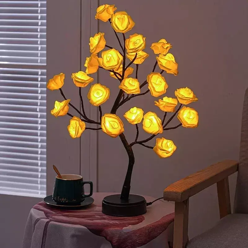 USB Operated Flower Tree Table Lamp, Red Rose Lamps, Fairy Desk Night Lights, Presentes para casamento, Valentine, Decoração de Natal