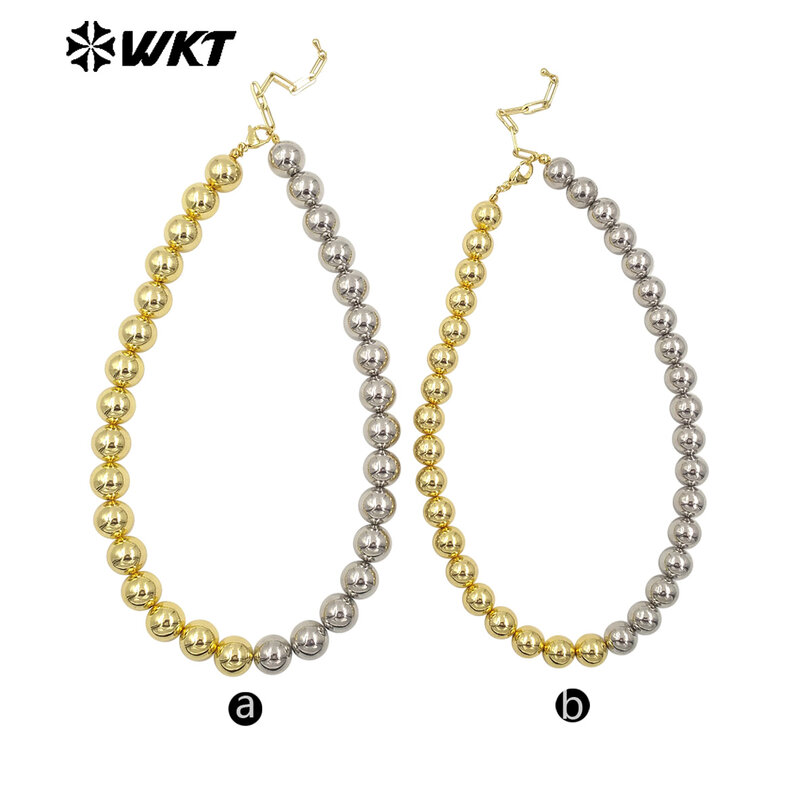 Оптовая продажа, модное двухцветное Латунное ожерелье с бусинами, покрытое настоящим золотом 18k, 10 шт.