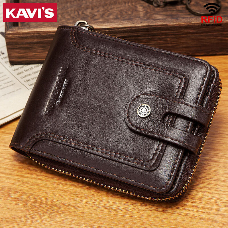 Classic Wallet for Men Genuine Leather Short Purse RFID Blocking Card Holder Case High Quality Male Storage Bag