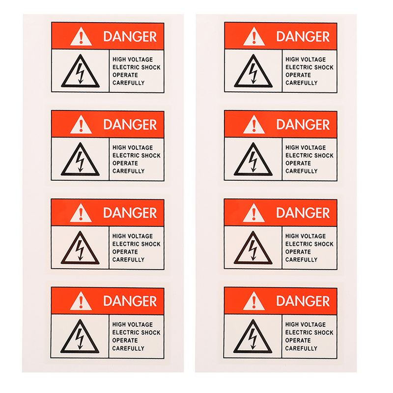 Etiqueta anti-choque elétrico, Choques rótulos para precaução, Adesivo de advertência de alta pressão, Decalques de papel sintético, 8 pcs