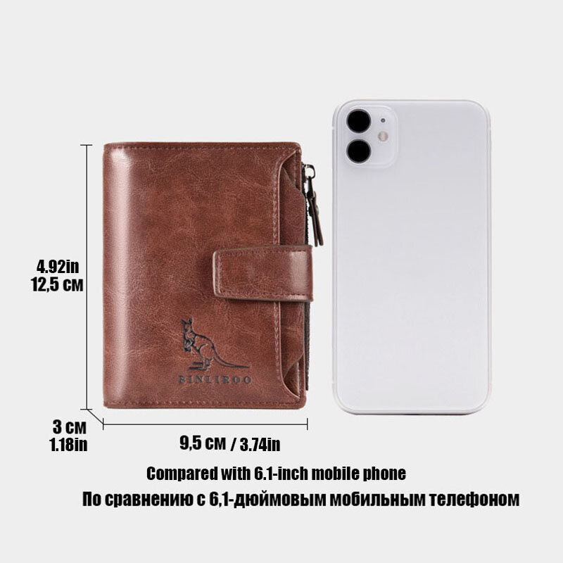 Carteira de couro genuíno masculina, porta-moedas com zíper curto, carteiras masculinas portáteis, titular do cartão de luxo, RFID