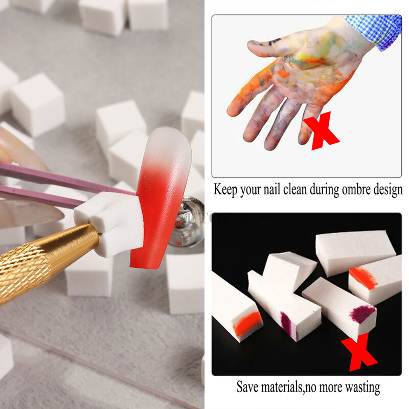 50Pcs Ombre Nail Art spugna pennelli per unghie sfumati Mini spugne quadrate con penna per afferrare pittura strumenti per Stamper da colorare LEBZBI