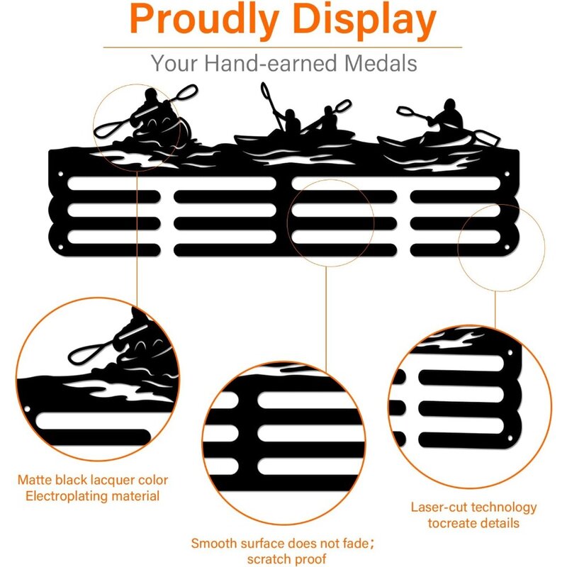 Kayaking Medal Display Rack for Water Sports Medal Display Holder Male Iron Wall Mounted Hooks for 40+ Awards Sports Ribbon