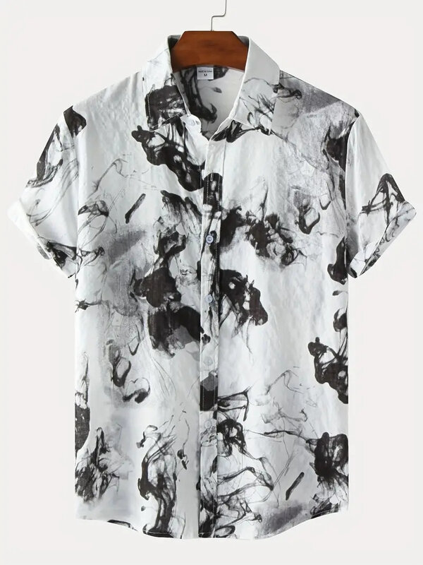 Retro wzór etniczny nadruk z krótkim rękawem zamknięte letnie koszula Retro męskie codzienne koszula na guziki koszula plażowa wypoczynkowe