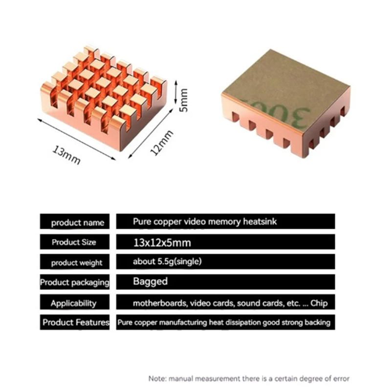 Disipador de calor de cobre puro, módulo de memoria de vídeo, Enfriador de radiador, placa de refrigeración, Chips de videotarjetas, 4/8 piezas