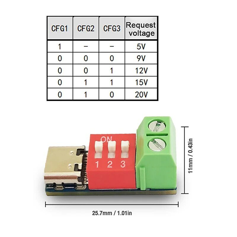 Módulo PD Trigger Board Ajustável, Teste de Carregamento Rápido, USB Tipo-C, Conector de Tensão, Acessórios de Alimentação, 5-20V, 100W