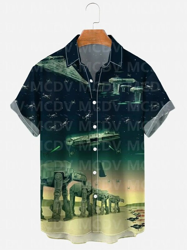 Рубашка Alien Mecha мужская приталенная, Повседневная Блузка в классическом стиле, с 3D-принтом, в гавайском стиле, в стиле ретро, лето