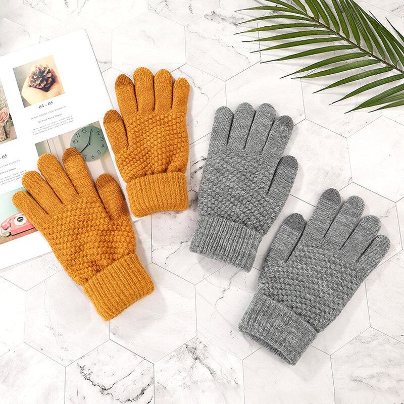 Winter Touch Screen Gloves Warm Stretch Knitted Mittens Imitation Wool Full Finger Gloves Women Men Crochet Mittens